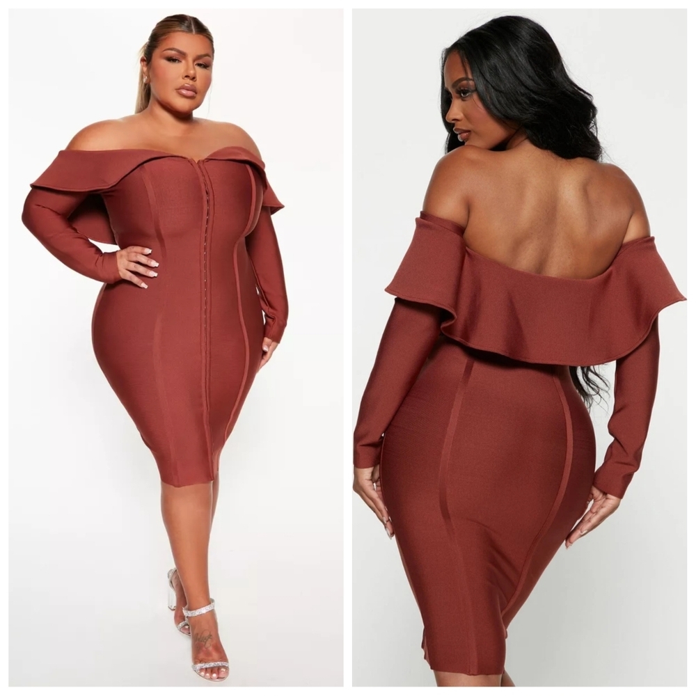 Fashion Nova Bandage Midi Dress Black | Size 1X | NWT | Stretch Fit